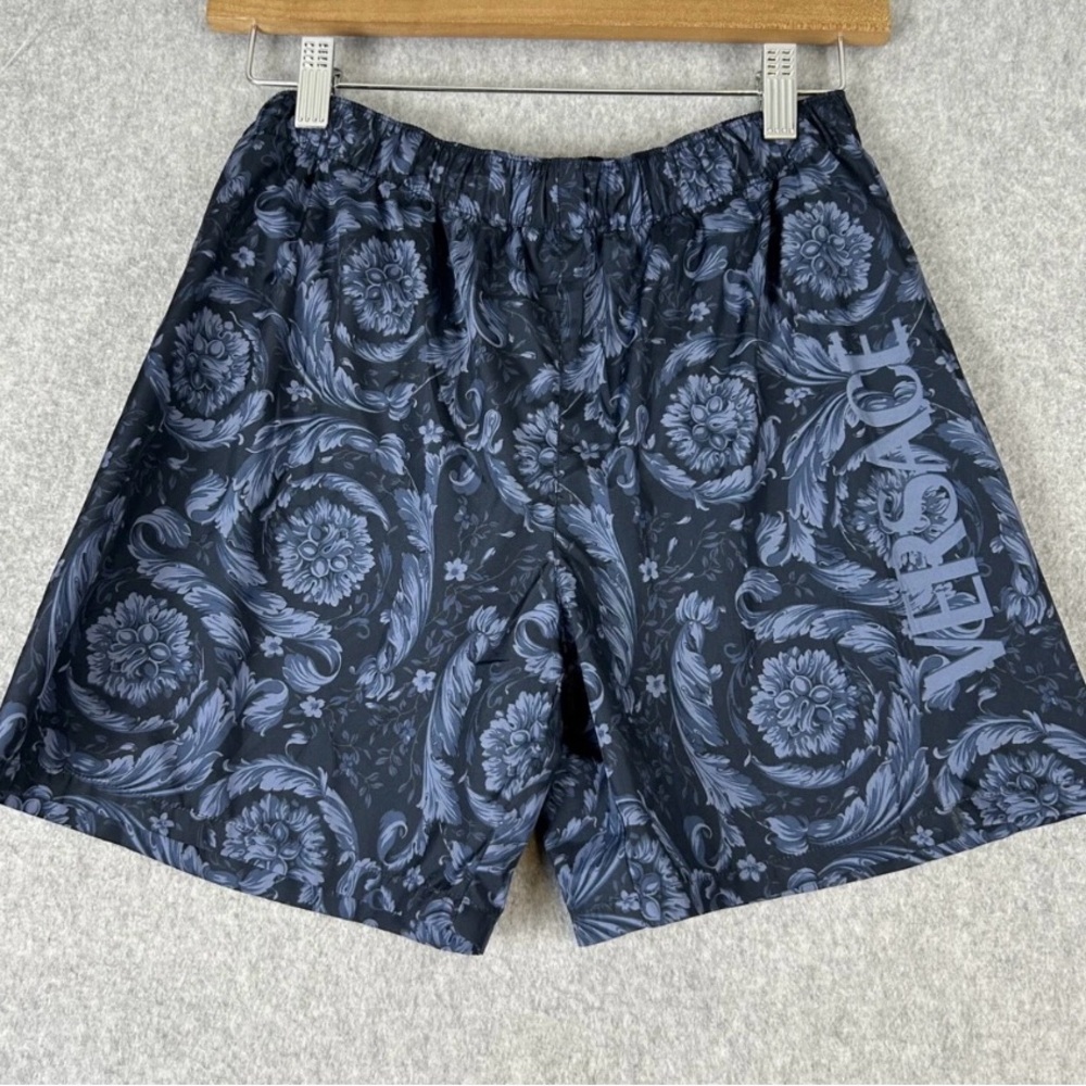 Versace Navy and Light Blue Baroque Shorts